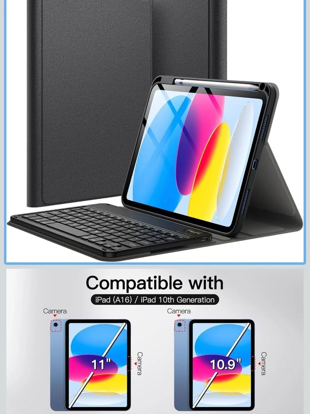 Keyboard case for ipad A16 11th/10th gen, black